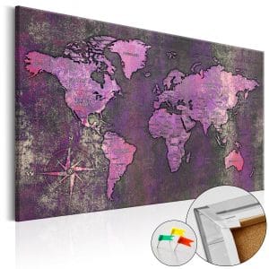 ARTGEIST Amethyst Map - Verdenskort i lilla oxideret look trykt pÃ¥ kork - Flere stÃ¸rrelser 60x40