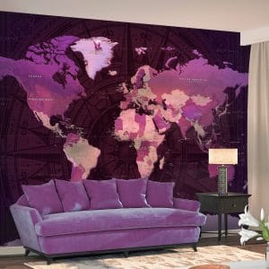 ARTGEIST Fototapet - Purple World Map, lilla verdenskort (flere størrelser) 100x70