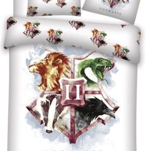 Harry Potter sengetøj 140x200 cm - Harry Potter - Lilla Hogwarts våbenskjold - 2 i 1 design - 100% bomuld