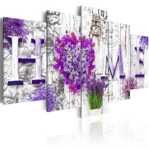 Lærredstryk HOME - Med lilla blomster