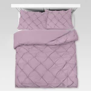 Kvadrat-mønstret sengesæt, lilla 140 x 220 cm