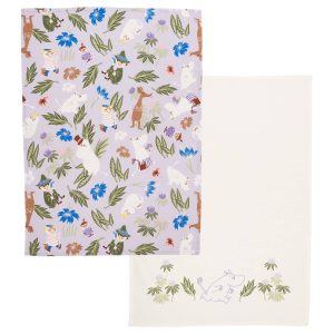 Mumin viskestykke lilla + off white, 2 stk.