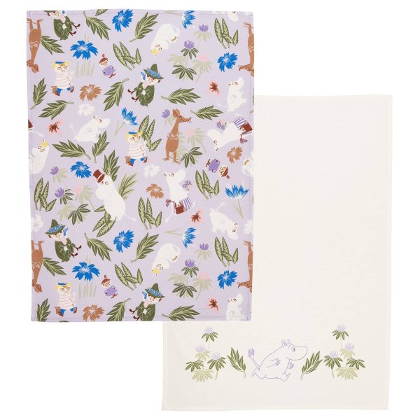 Mumin viskestykke lilla + off white, 2 stk.
