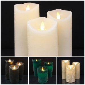 LED blok stearinlys - RUSTIK - 3 stk. - 10/12,5/15 cm - m/3D flamme - (flere farver) - Lys lilla