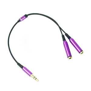 Minijack splitter til høretelefoner. 3.5mm stik. Metallic lilla