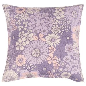 Pudebetræk 60x63 cm - Lilla blomstret hovedpude betræk i polycotton - Borg Living
