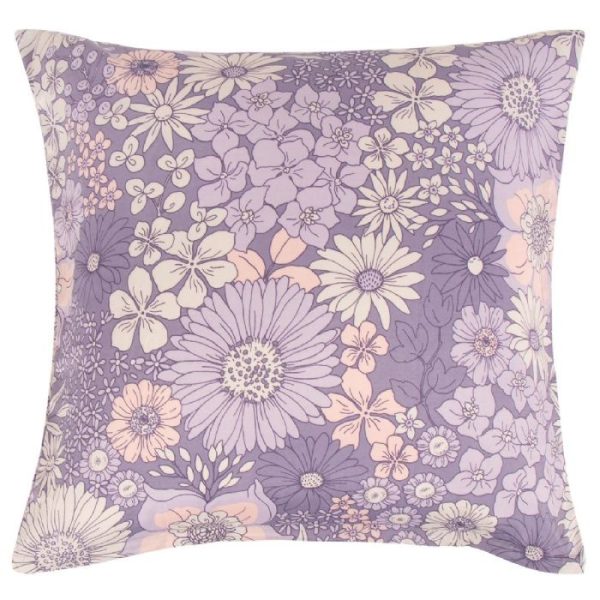 Pudebetræk 60x63 cm - Lilla blomstret hovedpude betræk i polycotton - Borg Living