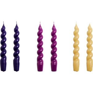 Sæt med spirallys, 6 stk, lilla/fuschia/sennep