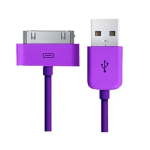 USB Data-/ladekabel til iPhone, iPad, iPod mm (30-pin stik). 1 meter. Lilla.