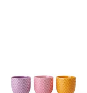 Lyngby Porcelæn - Rhombe Color Æggebæger Ø5 cm gul/rosa/lilla 3 stk.