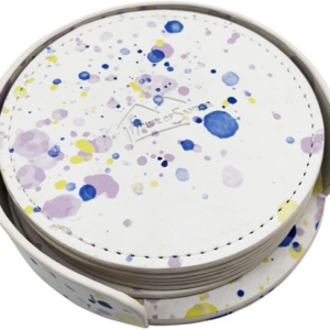 Ølbrikker House of Sander Splash 6-pak PU Ø10 cm hvid med blå/lilla mønster