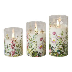 Da'core LED cylinder glas Blomst lilla 3 stk